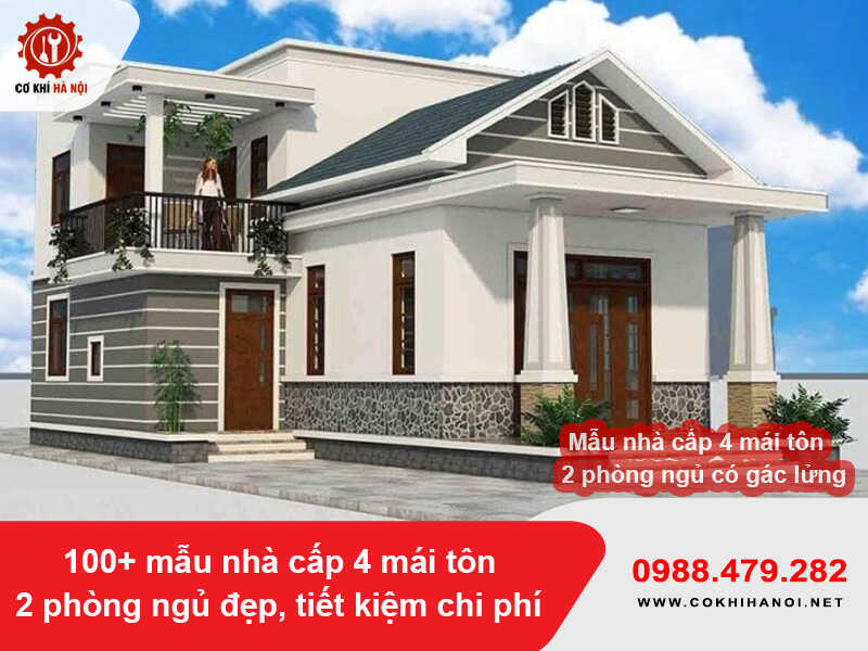 Mẫu nhà cấp 4 mái tôn 2 phòng ngủ chữ L