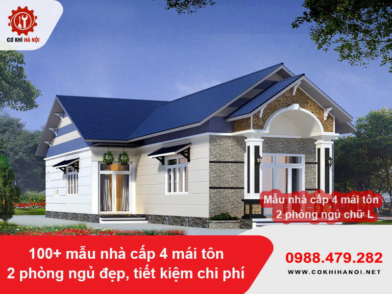 Mẫu nhà cấp 4 mái tôn 2 phòng ngủ có gác lửng