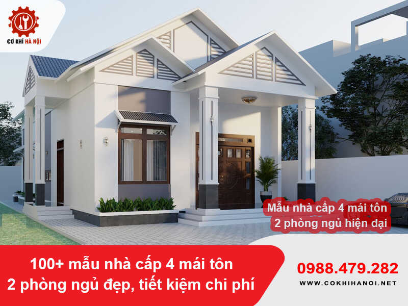 Mẫu nhà cấp 4 mái tôn 2 phòng ngủ hiện đại