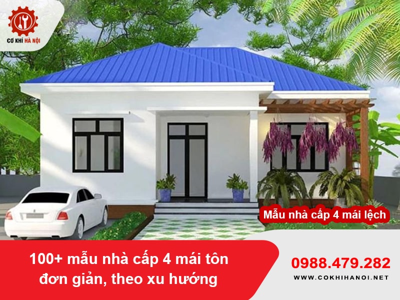 Mẫu nhà cấp 4 chữ L mái tôn