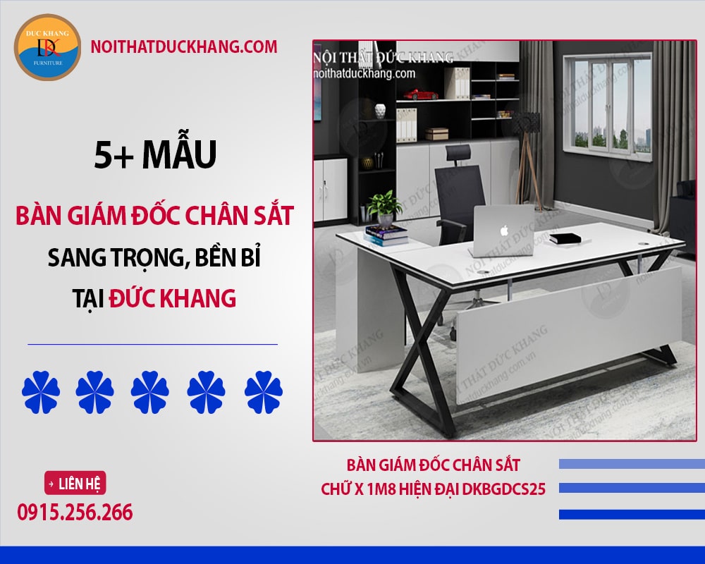 Bàn giám đốc chân sắt chữ X 1m8 hiện đại DKBGDCS25