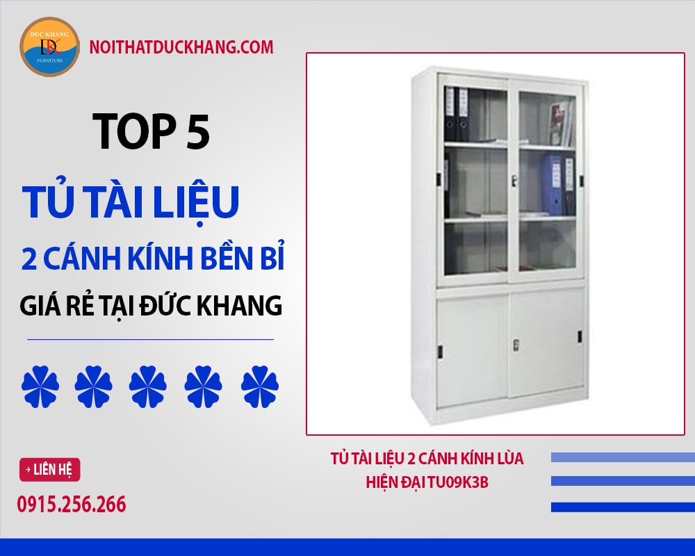 Tủ tài liệu 2 cánh kính lùa hiện đại TU09K3B