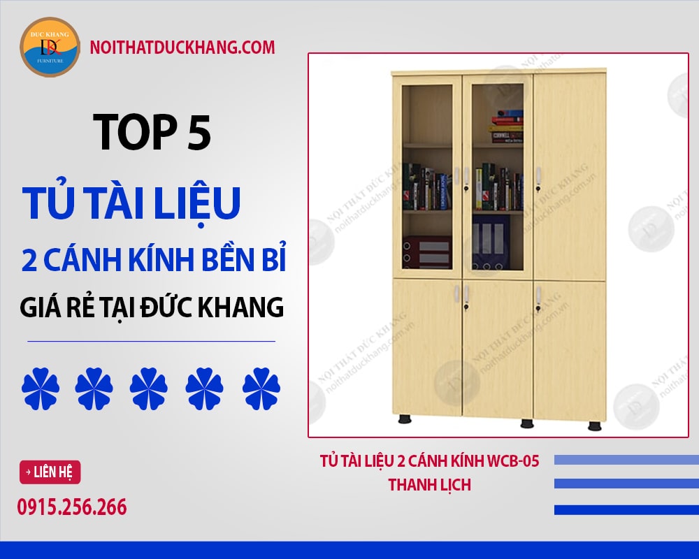 Tủ tài liệu 2 cánh kính WCB-05 thanh lịch
