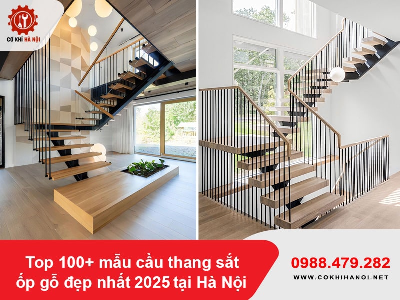 Top 100+ mẫu cầu thang sắt ốp gỗ đẹp nhất 2025 tại Hà Nội