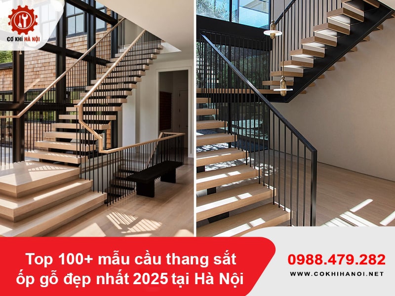 Top 100+ mẫu cầu thang sắt ốp gỗ đẹp nhất 2025 tại Hà Nội