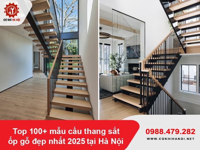 Top 100+ mẫu cầu thang sắt ốp gỗ đẹp nhất 2025 tại Hà Nội
