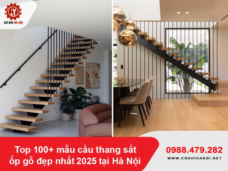 Top 100+ mẫu cầu thang sắt ốp gỗ đẹp nhất 2025 tại Hà Nội