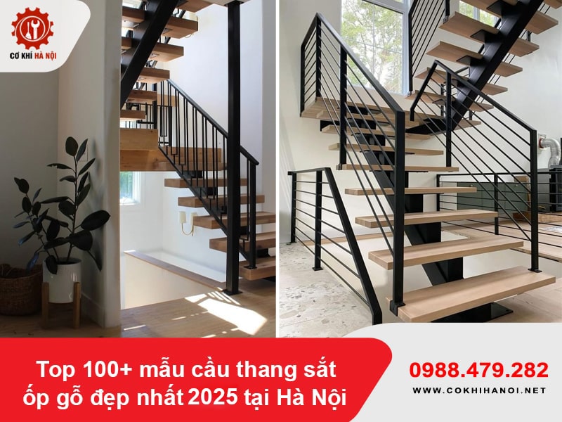 Top 100+ mẫu cầu thang sắt ốp gỗ đẹp nhất 2025 tại Hà Nội