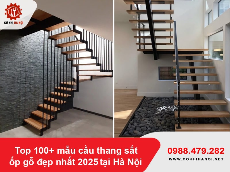 Top 100+ mẫu cầu thang sắt ốp gỗ đẹp nhất 2025 tại Hà Nội