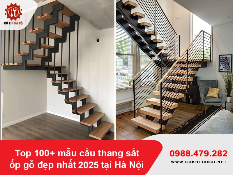 Top 100+ mẫu cầu thang sắt ốp gỗ đẹp nhất 2025 tại Hà Nội