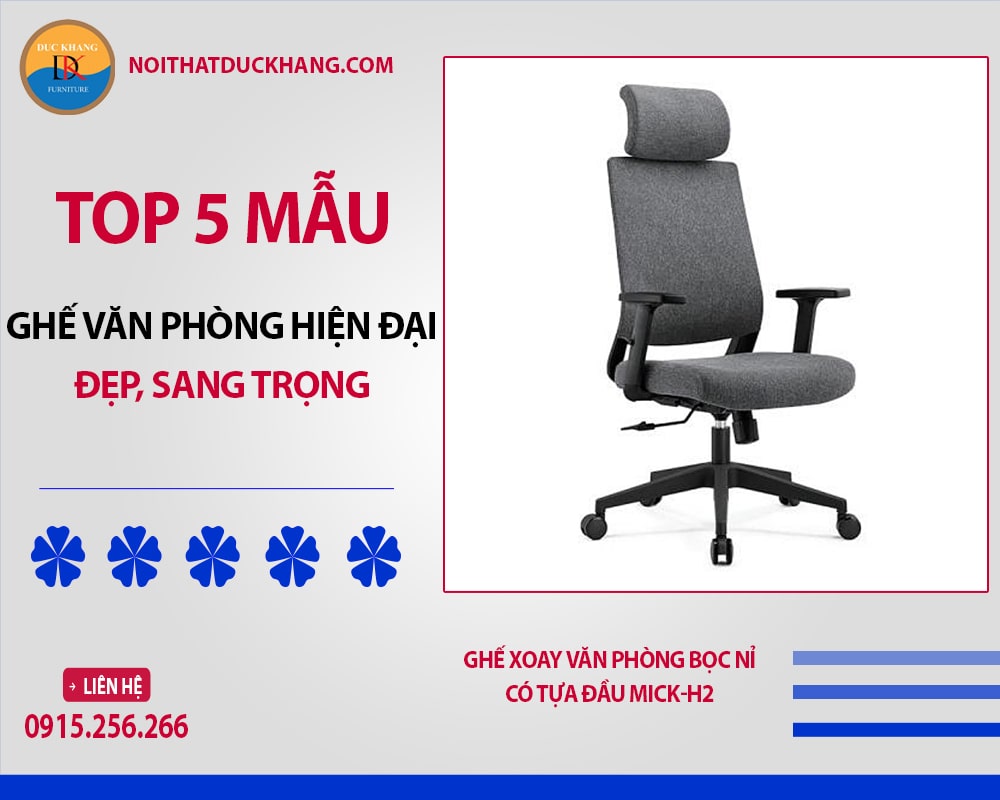 Ghế xoay văn phòng bọc nỉ có tựa đầu Mick-H2