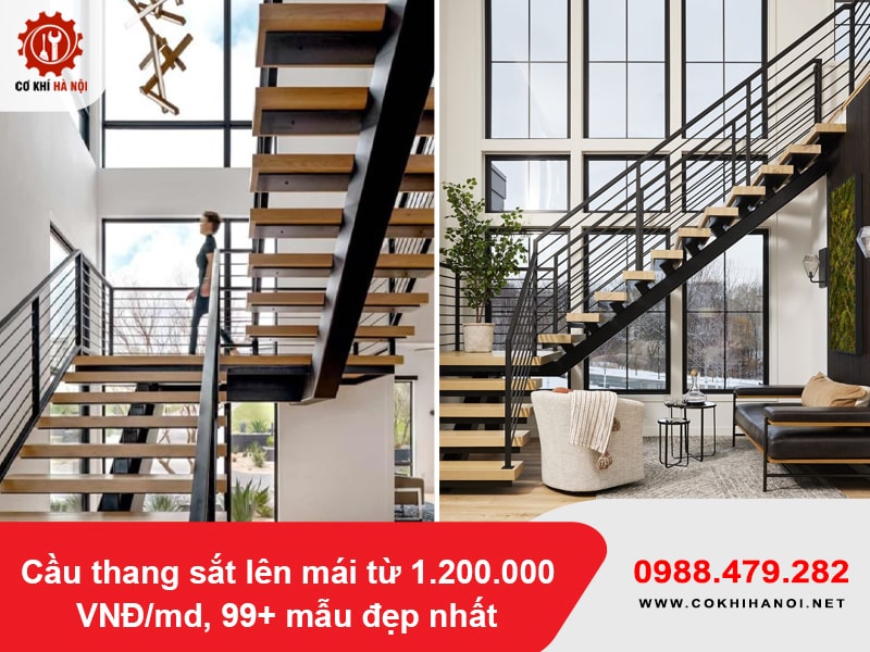 Cầu thang sắt lên mái từ 1.200.000 VNĐ/md, 99+ mẫu đẹp nhất