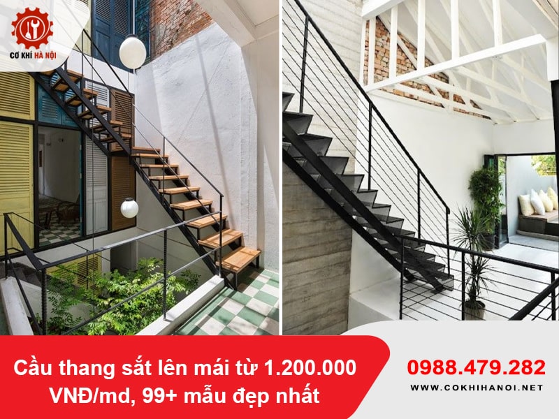 Cầu thang sắt lên mái từ 1.200.000 VNĐ/md, 99+ mẫu đẹp nhất