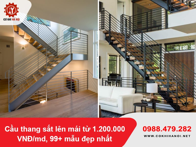 Cầu thang sắt lên mái từ 1.200.000 VNĐ/md, 99+ mẫu đẹp nhất