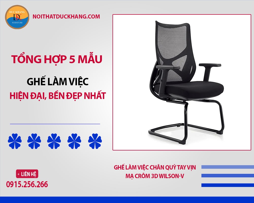 Ghế làm việc chân quỳ tay vịn mạ crôm 3D Wilson-V