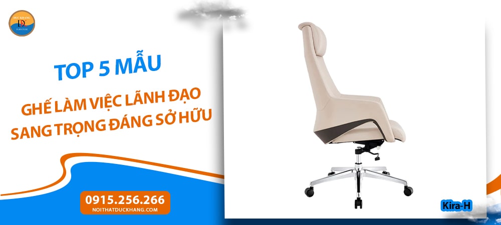 Ghế làm việc lãnh đạo nhập khẩu chân thép, lưng cao xoay 360 độ Kira-H