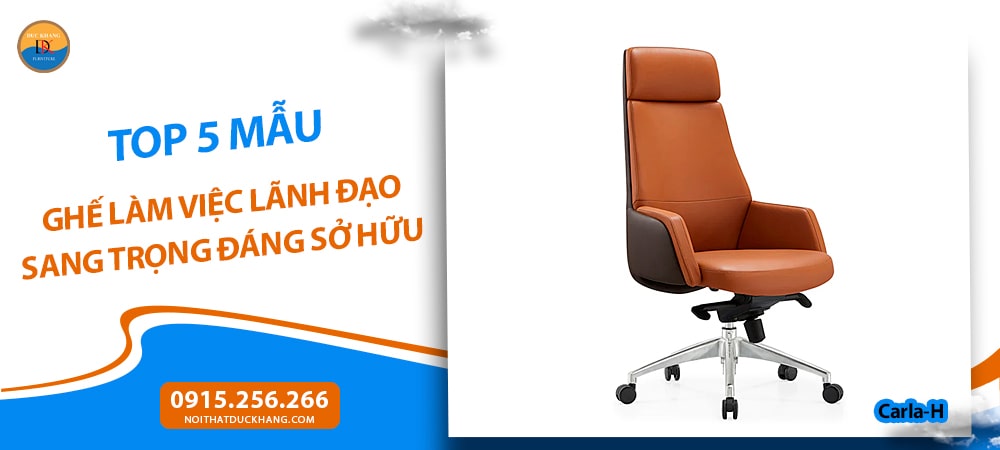 Ghế làm việc lãnh đạo lưng cao bọc da màu cam Carla-H