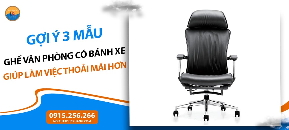 Ghế văn phòng có bánh xe bọc da cao cấp, có tựa đầu, chỗ gác chân Noll-HPU