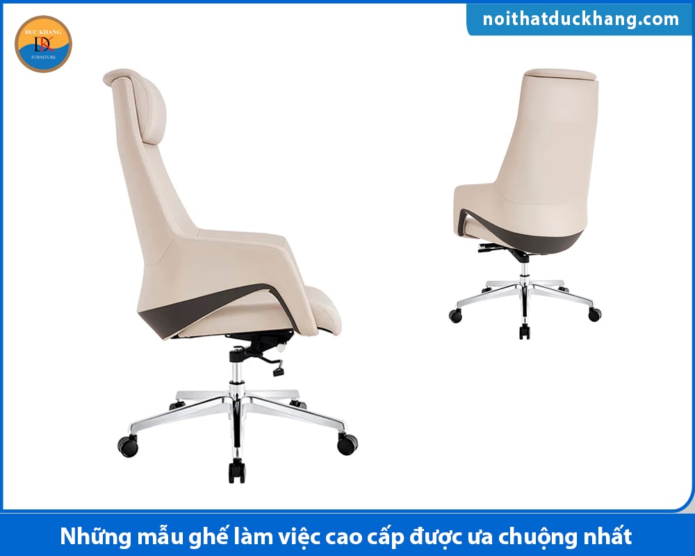 Ghế làm việc cao cấp chân thép, đệm tựa đầu, lưng cao xoay 360 độ Kira-H Ghế làm việc cao cấp chân thép, đệm tựa đầu, lưng cao xoay 360 độ Kira-H