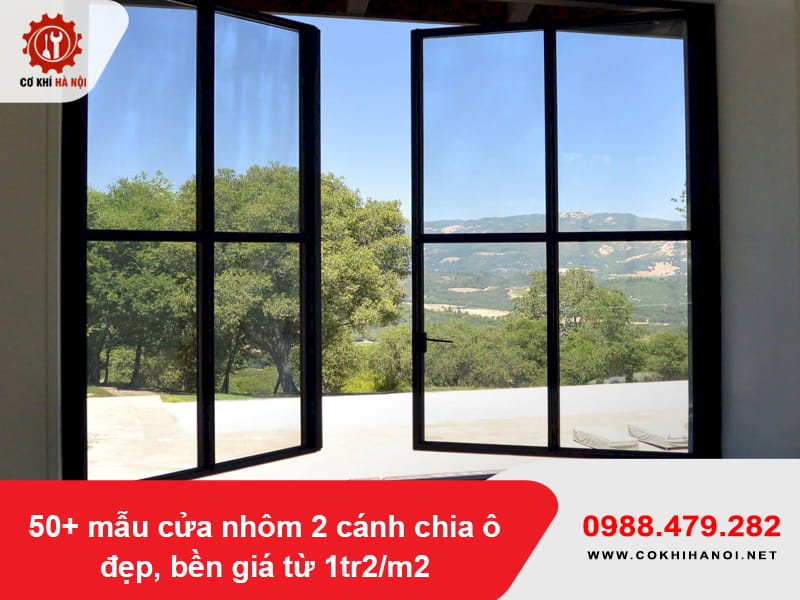 50+ mẫu cửa nhôm 2 cánh chia ô đẹp, bền giá từ 1tr2/m2