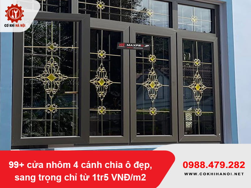 99+ cửa nhôm 4 cánh chia ô đẹp, sang trọng chỉ từ 1tr5 VNĐ/m2